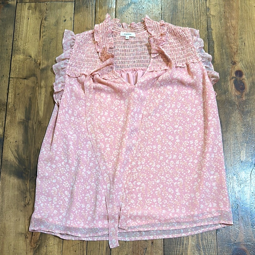 Pleione Pink Smocked Floral Top